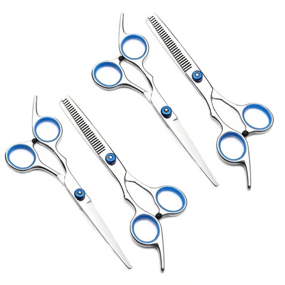 FORICOM Set of 4 Piece Hair Scissors, Professional Hair Scissors 6 Inch Edge Barber Scissors Salon Hair Shears, Made of Stainless Steel, Hand Ground Blue