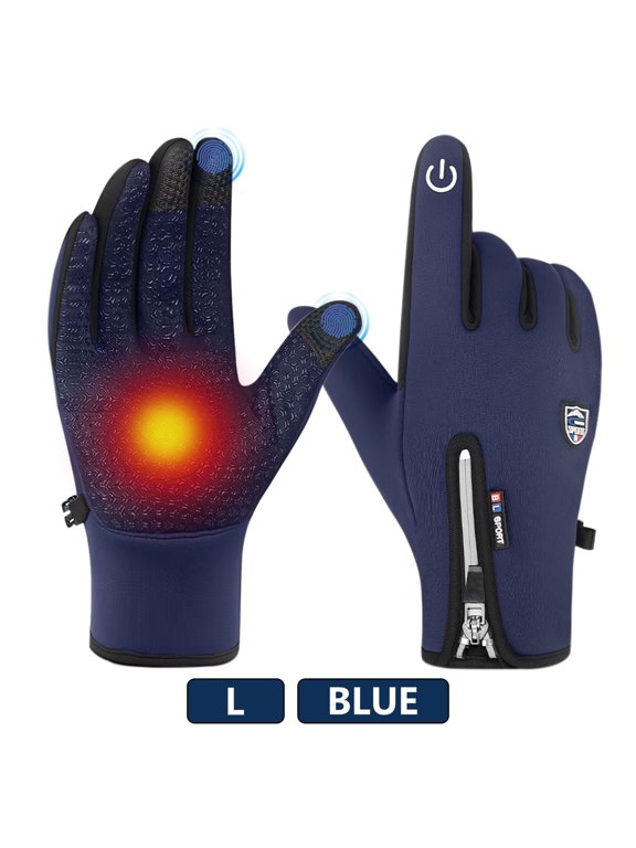 Shield Winters Gloves , Non-slip Touch Screen Waterproof Windproof Warm Suitable for Running Riding Driving Hiking Men and Women Multifunctional-L (Blue)