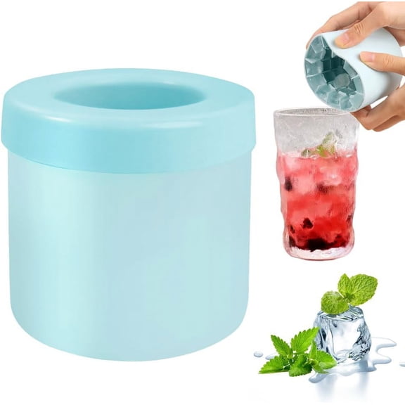 FORICOM Cylindrical Silicone Ice Cube Mold - Ice Crusher, Portable Ice Bucket Holds 60 Ice Cubes - Easy to Remove, Reusable, Easy to Clean (Blue)
