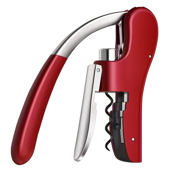 FORICOM Wine Bottle Opener | Manual Handheld Corkscrew with Ergonomic Lever Pump, Standing Vertical Design, Soft Bottleneck Grip, Nonstick Screw & Easy No-Twist Cork Removal | Red Stainless