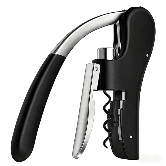 FORICOM Wine Bottle Opener | Manual Handheld Corkscrew , Standing Vertical Design, Soft Bottleneck Grip, Nonstick Screw & Easy No-Twist Cork Removal | Black Stainless
