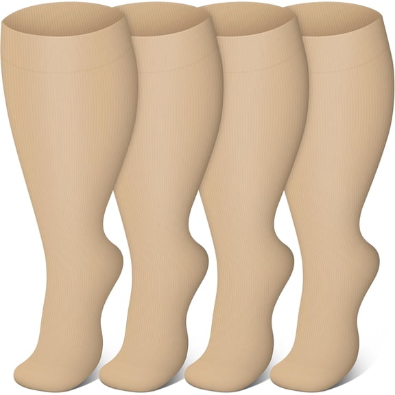 FORIEVIC Plus Size Compression Socks for Men and Women-4 pairs Wide Calf Compression Stockings for Circulation,Nurses, Running