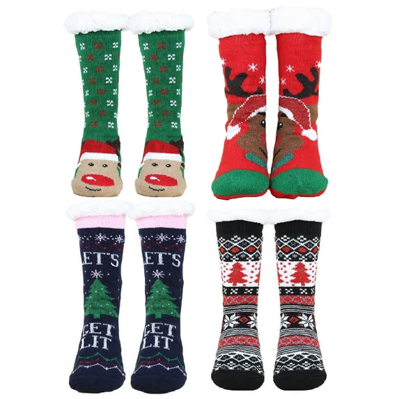 FORIEVIC Slipper Socks for Women with Gripper - Winter Non Slip Thick Fuzzy Socks - Warm Cozy Christmas Gift