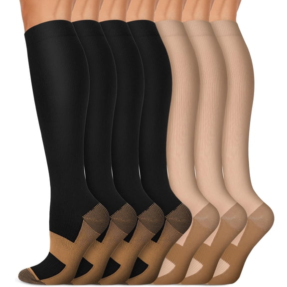FORIEVIC Women Men Work Compression Over the Calf Socks 7 Pack