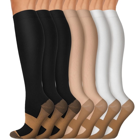 FORIEVIC Women Men Work Compression Over the Calf Socks 7 Pack
