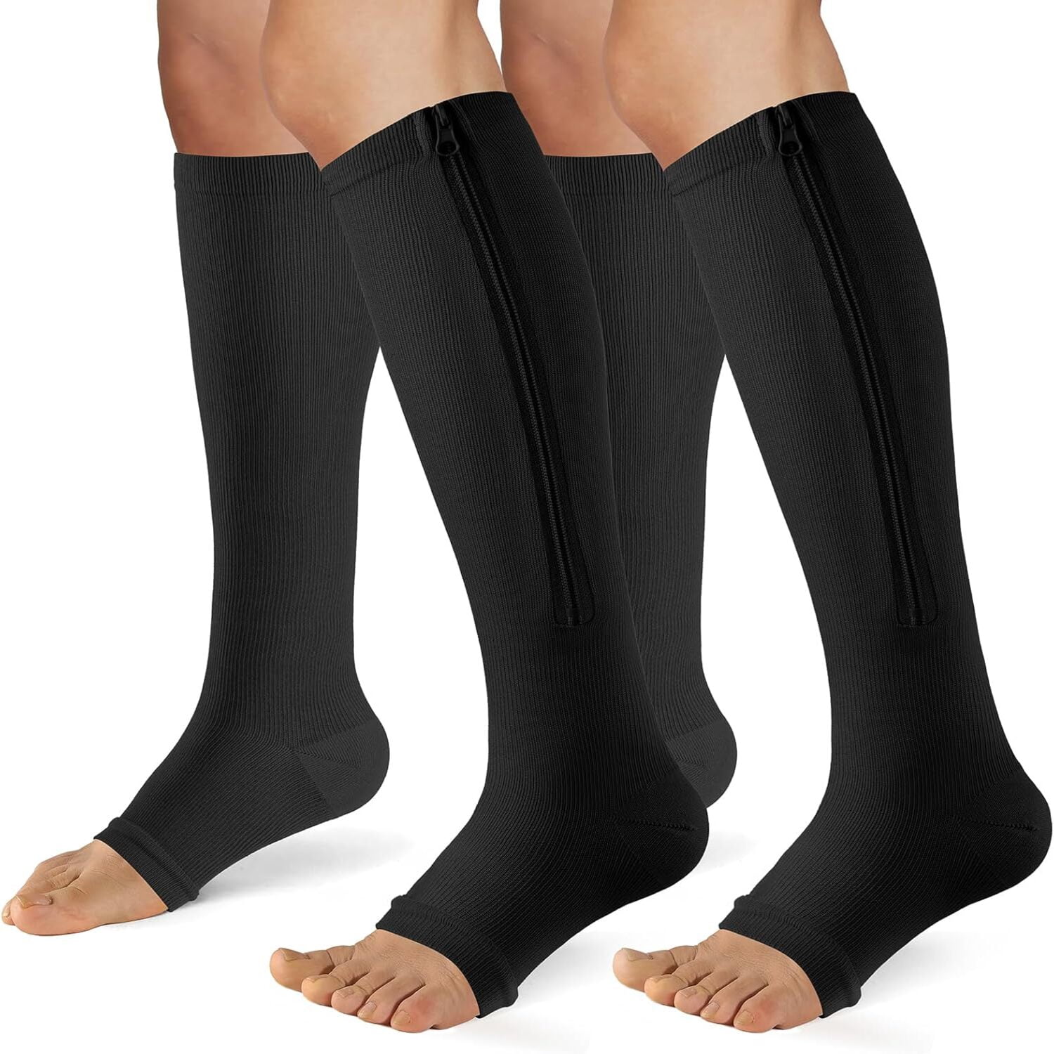FORIEVIC Zipper Compression Socks Women & Men - 2Pairs Calf Knee High ...