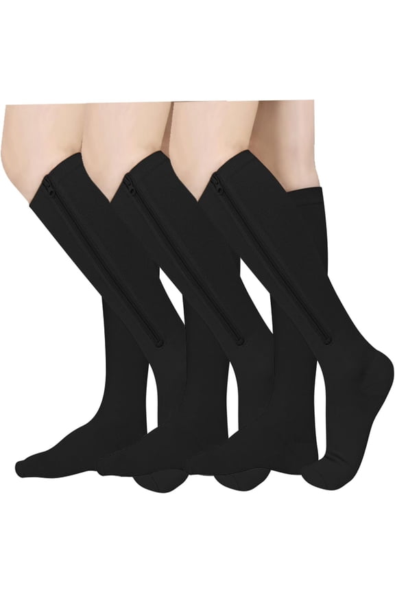 Zipper Compression Socks Women & Men - 3Pairs Calf Knee High 15-20mmHg Closed Toe Compression Stocking