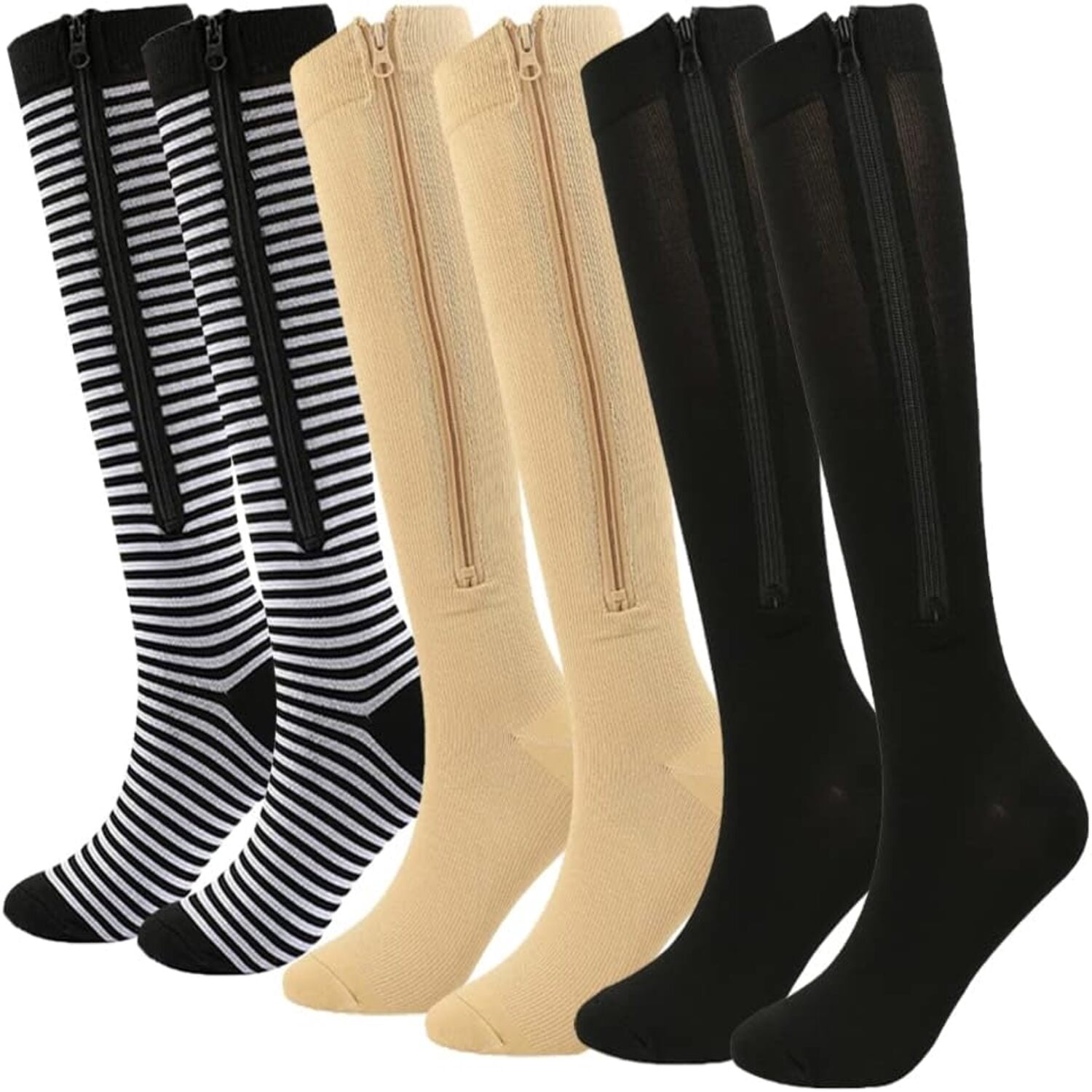 FORIEVIC Zipper Compression Socks Women & Men - 3Pairs Calf Knee High ...