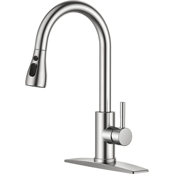 FORIOUS Kitchen Faucets with Pull Down Sprayer, Brushed Nickel, High Arc Single Handle Classic Stainless Steel Sink Faucet 1 or 3 Hole, Suitable for Farmhouse Camper Laundry Rv Bar
