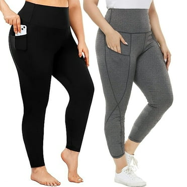FORJOE 2PCS Women's High Waist Yoga Pants with Pockets Plus Size Leggings with Pockets Tummy Control Workout Yoga Leggings