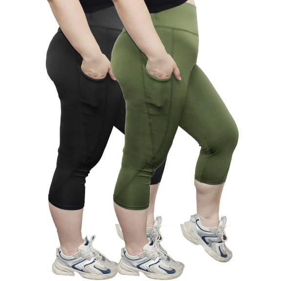 FORJOE 2PCS Yoga Capri Leggings for Women with Pockets Tummy Control High Waist Workout Yoga Pants