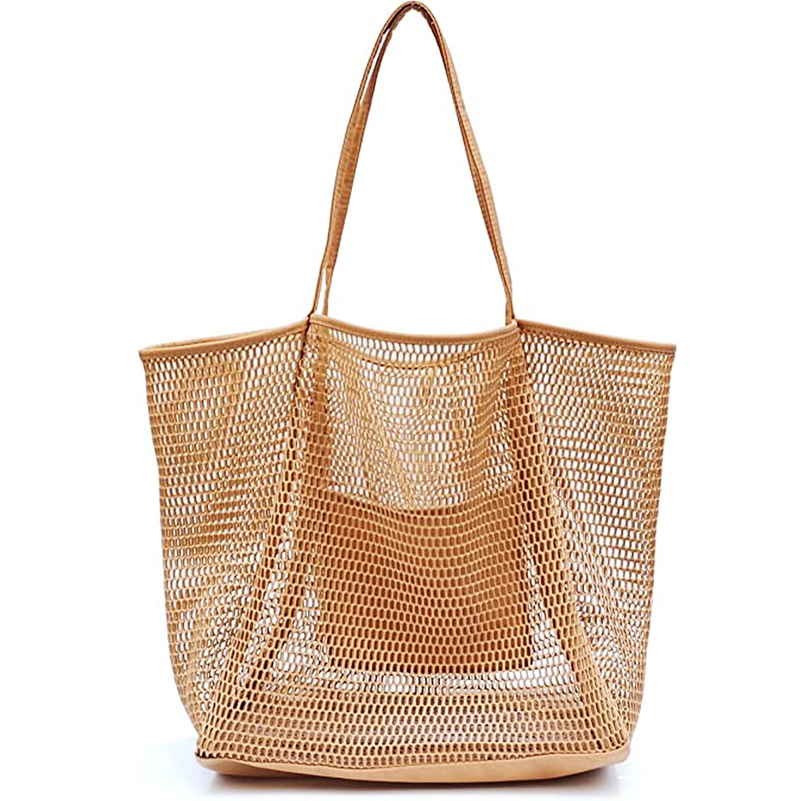 FORJOE Beach Bag for Women Mesh Tote Bag Foldable Shoulder Handbags with Zipper Pocket for Vacation Walmart