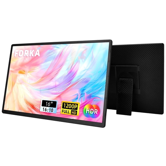 FORKA 16" Portable Monitor for Laptop - 1200P FHD Laptop Screen Extender HDMI USB C Travel External Display with Stand Gaming Monitor for PC MAC Switch Phone Computer Xbox PS4/5