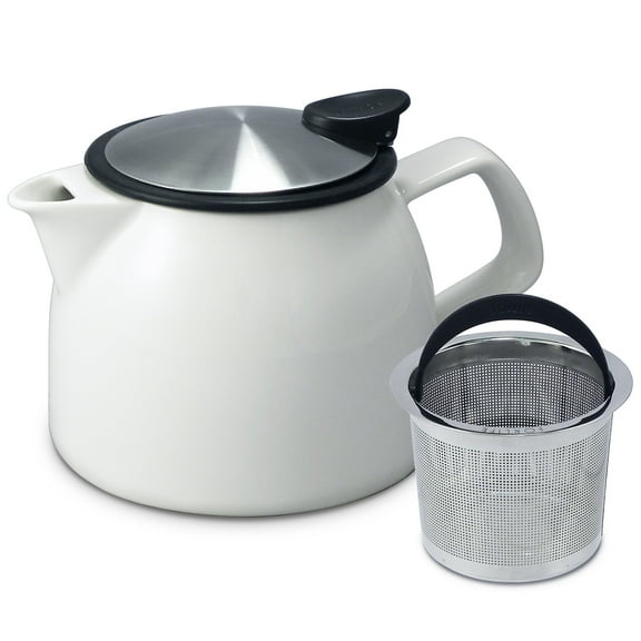 FORLIFE Bell Ceramic Teapot with Basket Infuser, 16-Ounce/470ml, White