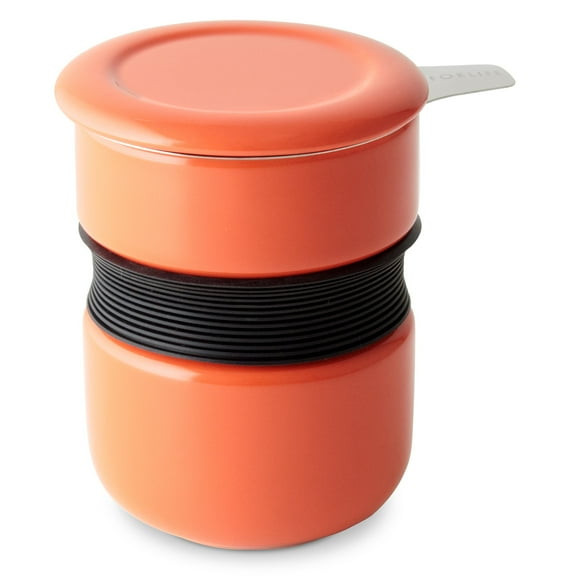 FORLIFE Curve Asian Style Tea Cup with Infuser and Lid 12 ounces, Carrot