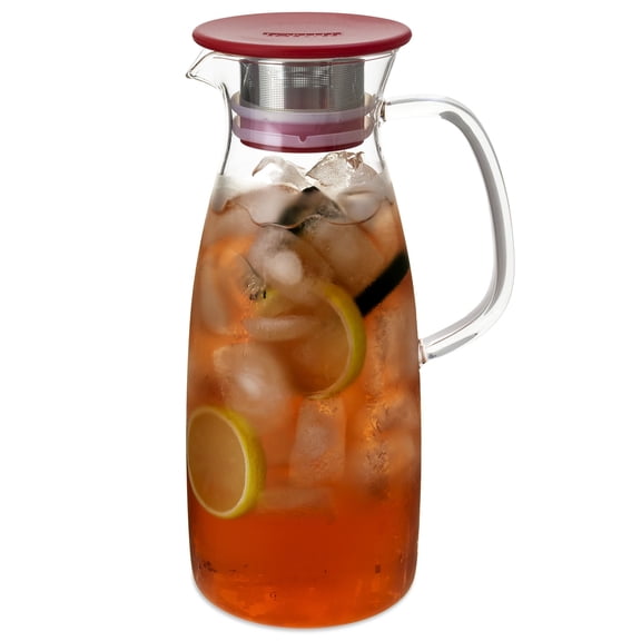 FORLIFE Mist Glass Ice Tea Jug , 50-Ounce, Red
