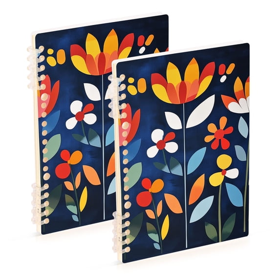 FORMRS 1-Subject Spiral Notebook 8" x 5" College Ruled 60 Refillable Sheet A5 Hard Cover, 2 Pack, Art Flowers