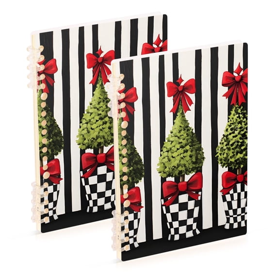FORMRS 1-Subject Spiral Notebook 8" x 5" College Ruled 60 Refillable Sheet A5 Hard Cover, 2 Pack, Black Striped Trees