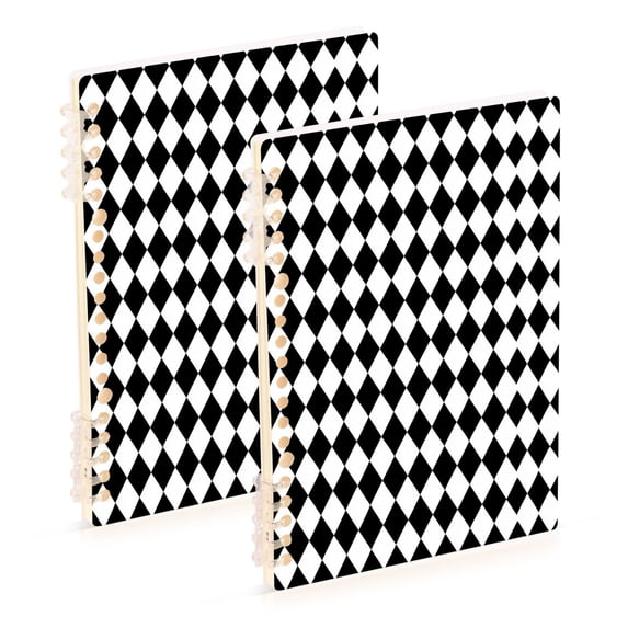 FORMRS 1-Subject Spiral Notebook 8" x 5" College Ruled 60 Refillable Sheet A5 Hard Cover, 2 Pack, Black and White Geometric