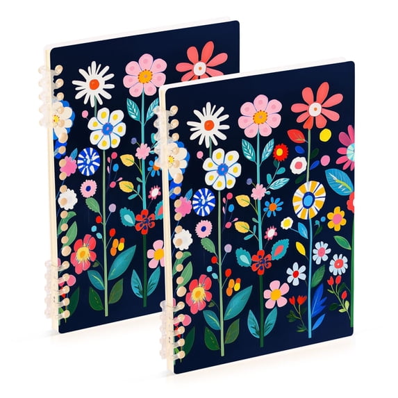 FORMRS 1-Subject Spiral Notebook 8" x 5" College Ruled 60 Refillable Sheet A5 Hard Cover, 2 Pack, Bloom Flowers