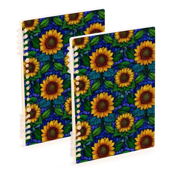 FORMRS 1-Subject Spiral Notebook 8" x 5" College Ruled 60 Refillable Sheet A5 Hard Cover, 2 Pack, Blue Art Sunflowers