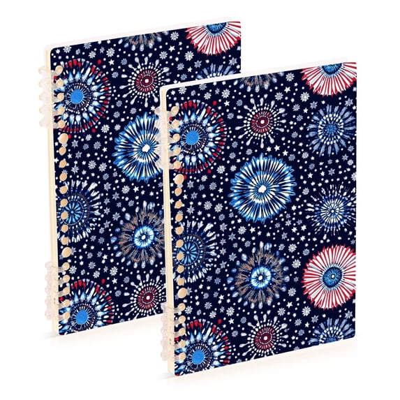 FORMRS 1-Subject Spiral Notebook 8" x 5" College Ruled 60 Refillable Sheet A5 Hard Cover, 2 Pack, Blue Fireworks Pattern