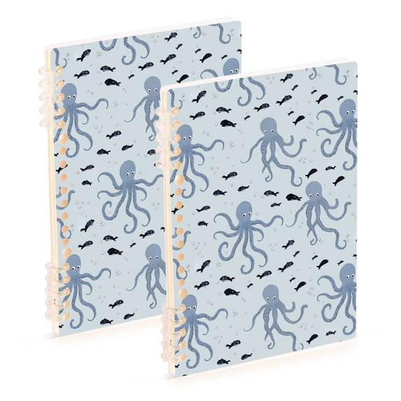 FORMRS 1-Subject Spiral Notebook 8" x 5" College Ruled 60 Refillable Sheet A5 Hard Cover, 2 Pack, Blue Octopus Pattern