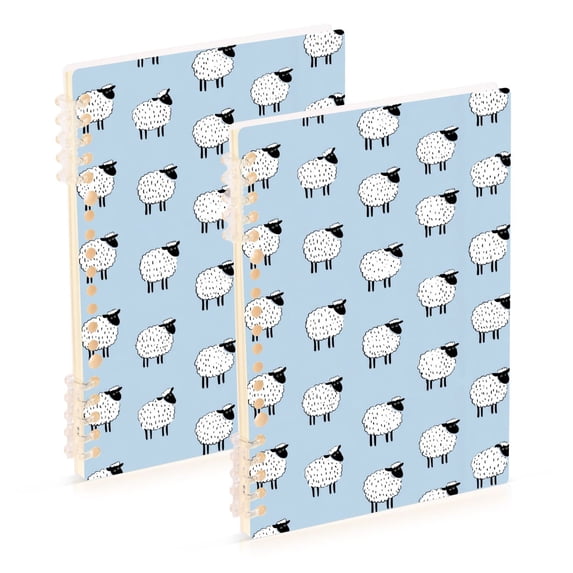 FORMRS 1-Subject Spiral Notebook 8" x 5" College Ruled 60 Refillable Sheet A5 Hard Cover, 2 Pack, Blue Sheep Pattern