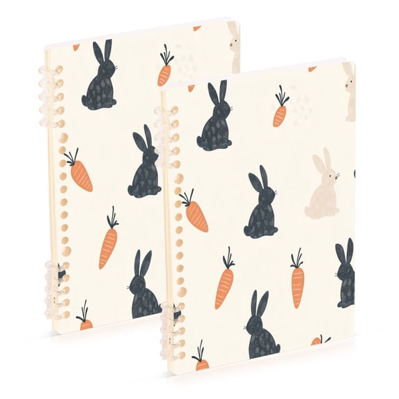 FORMRS 1-Subject Spiral Notebook 8" x 5" College Ruled 60 Refillable Sheet A5 Hard Cover, 2 Pack, Bunnies and Carrots