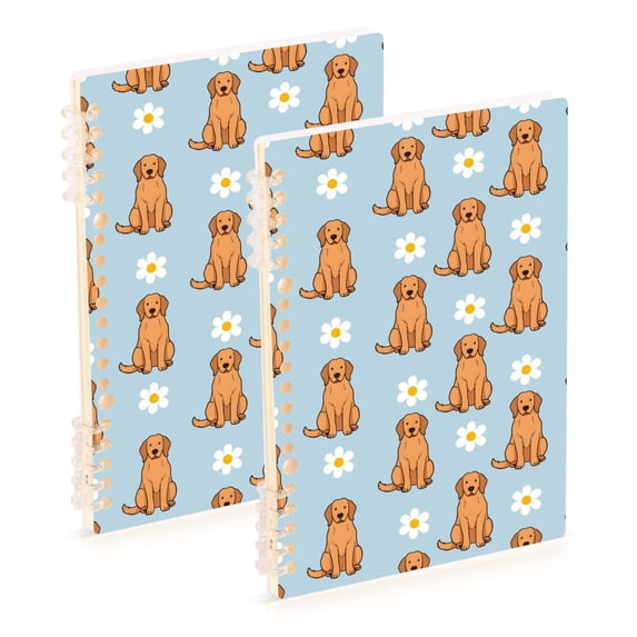 FORMRS 1-Subject Spiral Notebook 8" x 5" College Ruled 60 Refillable Sheet A5 Hard Cover, 2 Pack, Cartoon Floral Dog Pattern