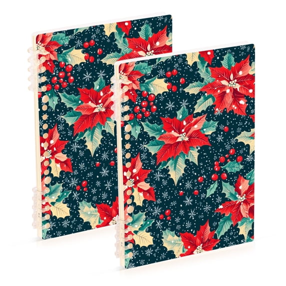 FORMRS 1-Subject Spiral Notebook 8" x 5" College Ruled 60 Refillable Sheet A5 Hard Cover, 2 Pack, Christmas Themed Leaves