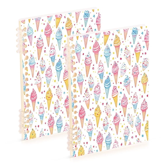 FORMRS 1-Subject Spiral Notebook 8" x 5" College Ruled 60 Refillable Sheet A5 Hard Cover, 2 Pack, Colorful Ice Cream Pattern