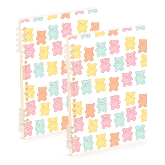 FORMRS 1-Subject Spiral Notebook 8" x 5" College Ruled 60 Refillable Sheet A5 Hard Cover, 2 Pack, Cute Gummy Bears Pattern