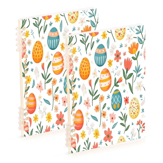 FORMRS 1-Subject Spiral Notebook 8" x 5" College Ruled 60 Refillable Sheet A5 Hard Cover, 2 Pack, Floral Easter Eggs