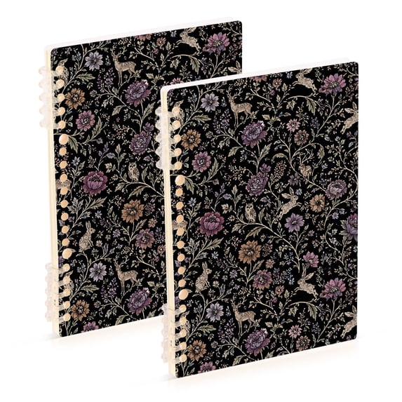 FORMRS 1-Subject Spiral Notebook 8" x 5" College Ruled 60 Refillable Sheet A5 Hard Cover, 2 Pack, Floral Forest Pattern
