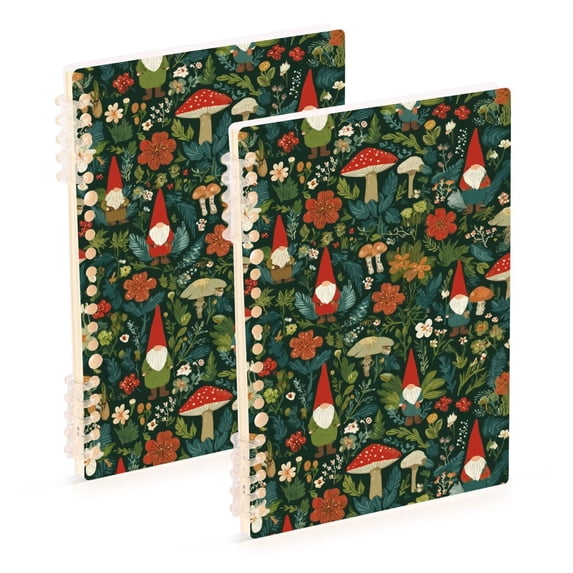 FORMRS 1-Subject Spiral Notebook 8" x 5" College Ruled 60 Refillable Sheet A5 Hard Cover, 2 Pack, Forest Mushroom Pattern