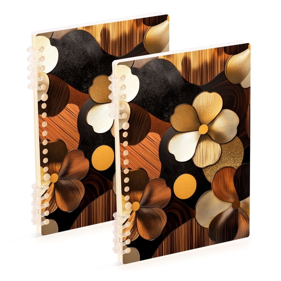 FORMRS 1-Subject Spiral Notebook 8" x 5" College Ruled 60 Refillable Sheet A5 Hard Cover, 2 Pack, Gold Flower