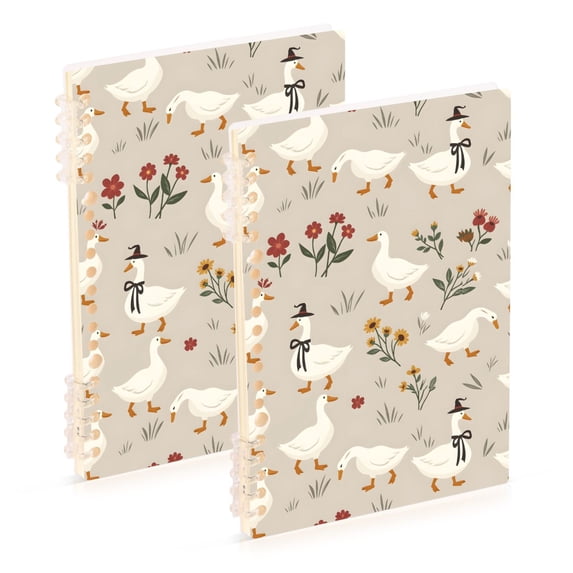 FORMRS 1-Subject Spiral Notebook 8" x 5" College Ruled 60 Refillable Sheet A5 Hard Cover, 2 Pack, Gray Cartoon Goose Pattern