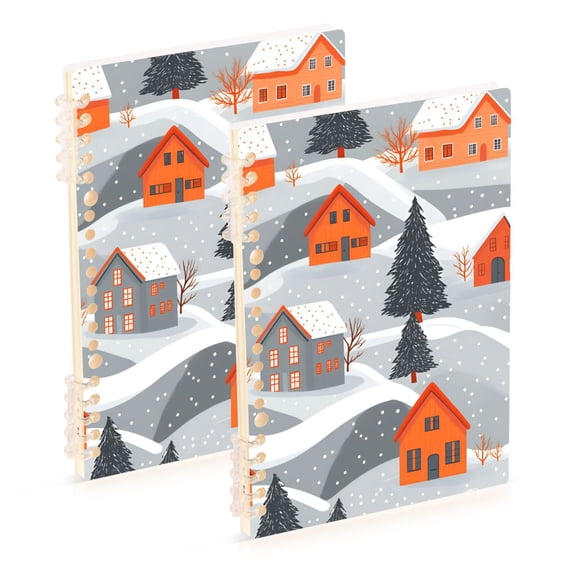 FORMRS 1-Subject Spiral Notebook 8" x 5" College Ruled 60 Refillable Sheet A5 Hard Cover, 2 Pack, Gray Snow Houses