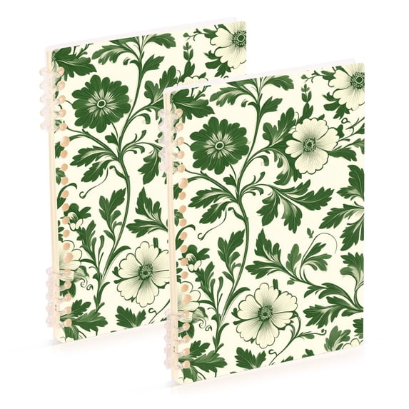 FORMRS 1-Subject Spiral Notebook 8" x 5" College Ruled 60 Refillable Sheet A5 Hard Cover, 2 Pack, Green Floral