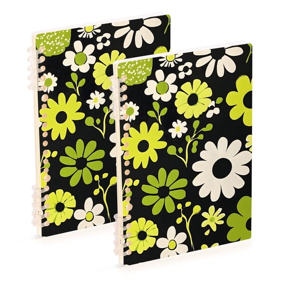 FORMRS 1-Subject Spiral Notebook 8" x 5" College Ruled 60 Refillable Sheet A5 Hard Cover, 2 Pack, Green Flower Pattern