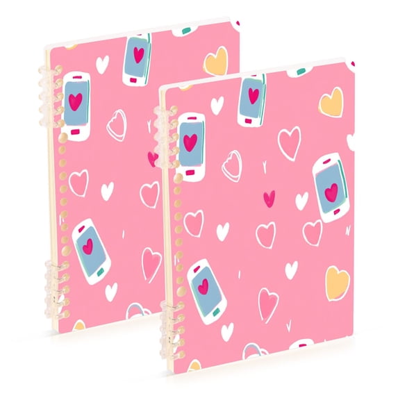 FORMRS 1-Subject Spiral Notebook 8" x 5" College Ruled 60 Refillable Sheet A5 Hard Cover, 2 Pack, Love Connection