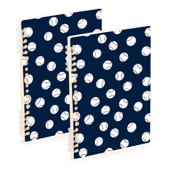 FORMRS 1-Subject Spiral Notebook 8" x 5" College Ruled 60 Refillable Sheet A5 Hard Cover, 2 Pack, Navy Blue Baseball Pattern