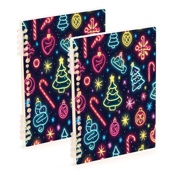 FORMRS 1-Subject Spiral Notebook 8" x 5" College Ruled 60 Refillable Sheet A5 Hard Cover, 2 Pack, Neon Christmas