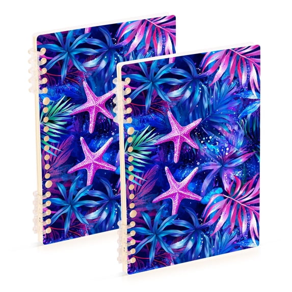 FORMRS 1-Subject Spiral Notebook 8" x 5" College Ruled 60 Refillable Sheet A5 Hard Cover, 2 Pack, Neon Pink Starfish
