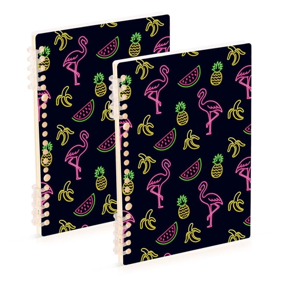 FORMRS 1-Subject Spiral Notebook 8" x 5" College Ruled 60 Refillable Sheet A5 Hard Cover, 2 Pack, Neon Tropical Pattern