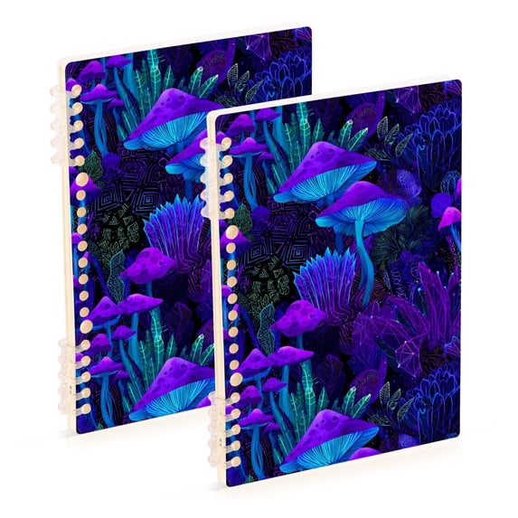 FORMRS 1-Subject Spiral Notebook 8" x 5" College Ruled 60 Refillable Sheet A5 Hard Cover, 2 Pack, Night Mushrooms Pattern