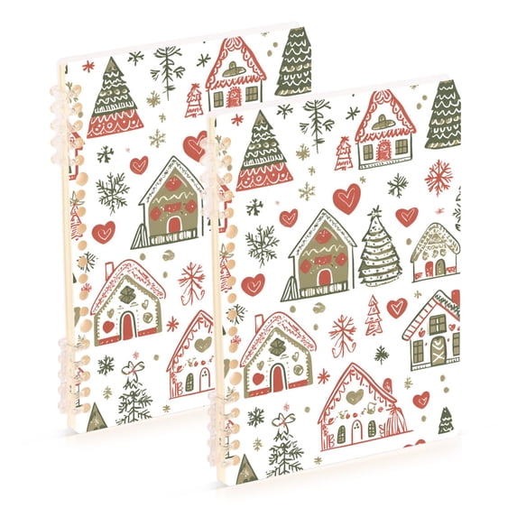 FORMRS 1-Subject Spiral Notebook 8" x 5" College Ruled 60 Refillable Sheet A5 Hard Cover, 2 Pack, Nordic Christmas House