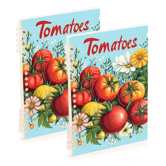 FORMRS 1-Subject Spiral Notebook 8" x 5" College Ruled 60 Refillable Sheet A5 Hard Cover, 2 Pack, Orange Floral Tomatoes