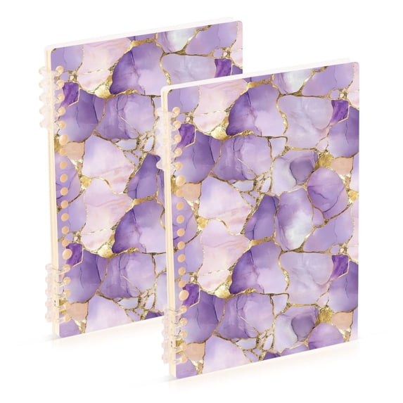 FORMRS 1-Subject Spiral Notebook 8" x 5" College Ruled 60 Refillable Sheet A5 Hard Cover, 2 Pack, Pastel Purple Marble Pattern